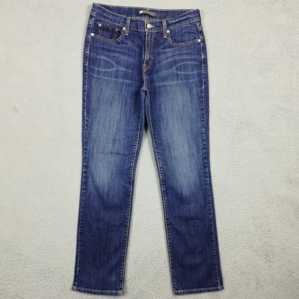 Levi's Womens Jeans 505‎ Straight Leg Blue Denim Stone Wash Whiskering Mid 10